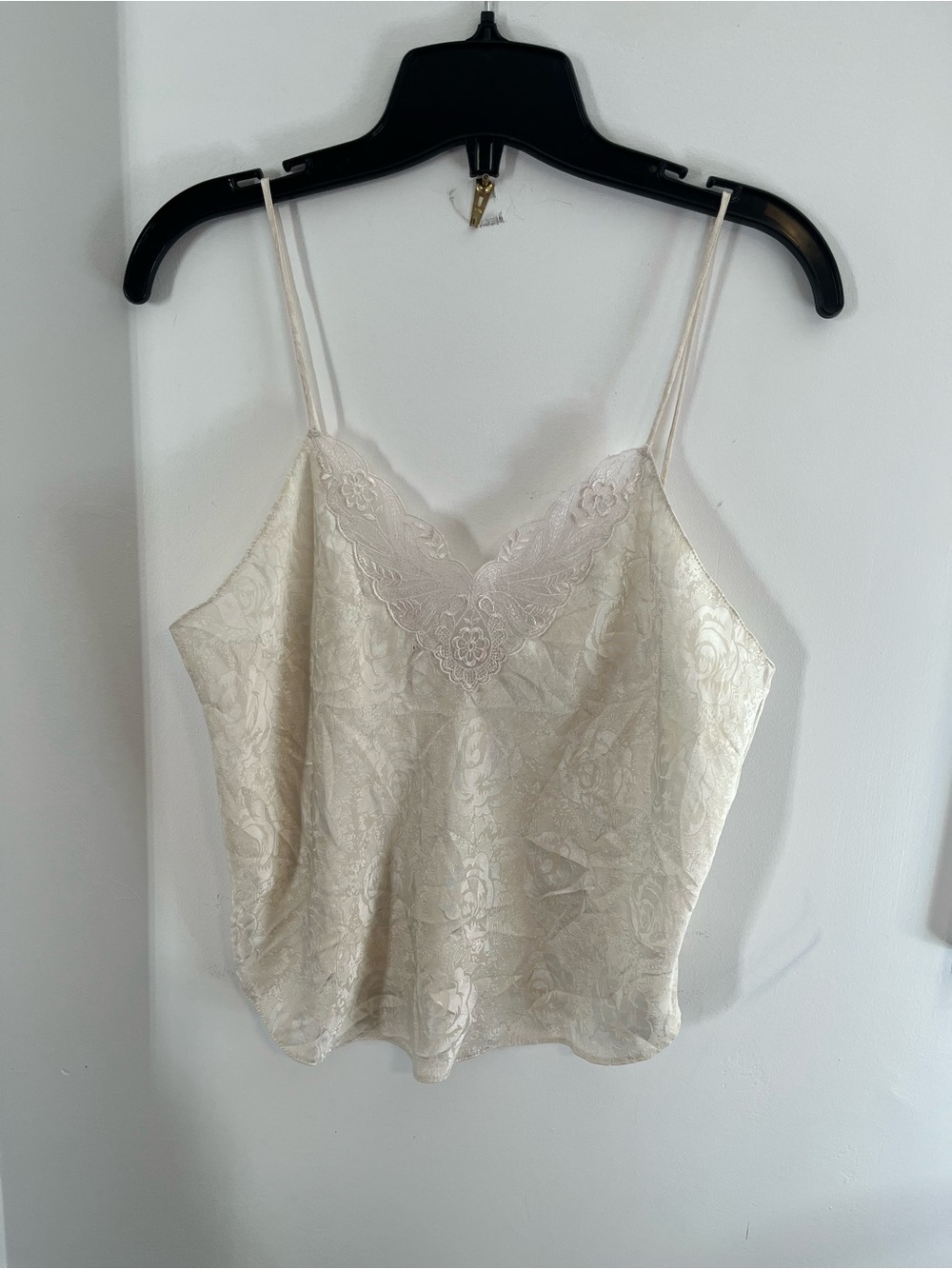 Y2K Lace-Trim Cream Satin Cami Top - Size Small